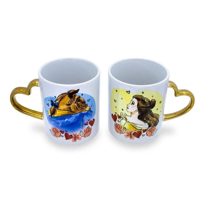 Silver Buffalo Disney Beauty and the Beast Sculpted Handle Mug Set | Each Holds 14 Ounces