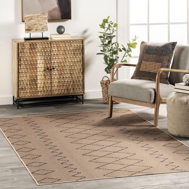 Beige Geometric Washable Synthetic Area Rug