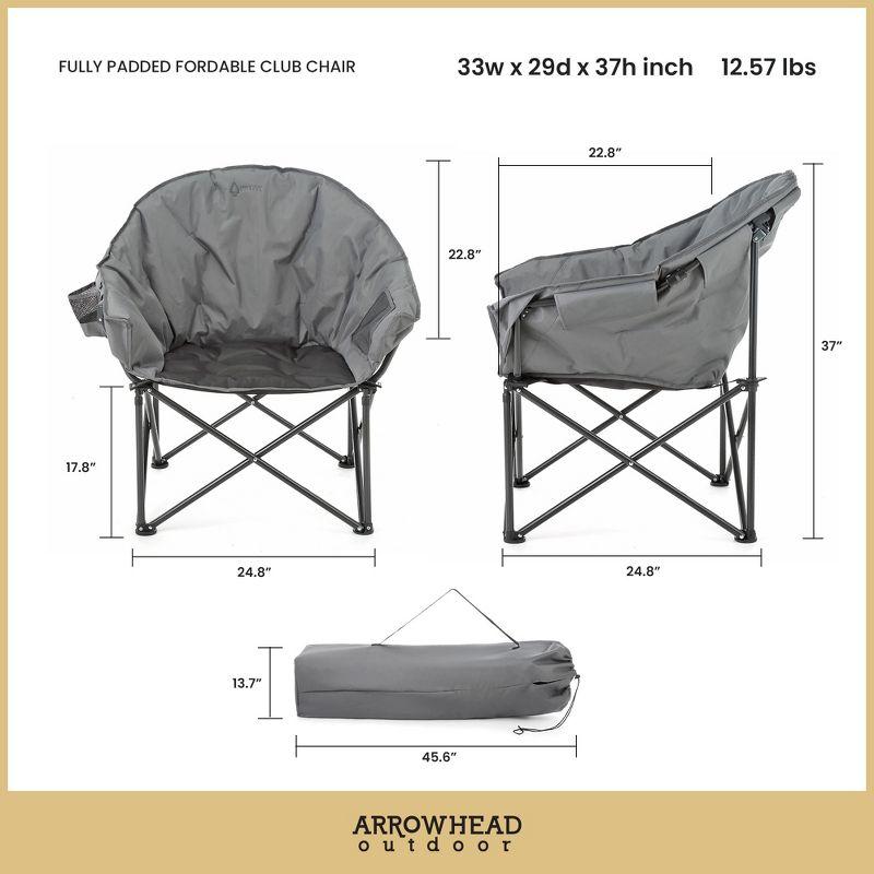 Arrowhead Outdoor Oversized Heavy-Duty Club Folding Camping Chair w/External Pocket, Cup Holder, Portable, Padded, Moon, Round, Bag (Granite Grey)