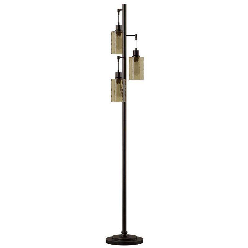 Adjustable Bronze Multi-Head Floor Lamp with Dimpled Glass Shades