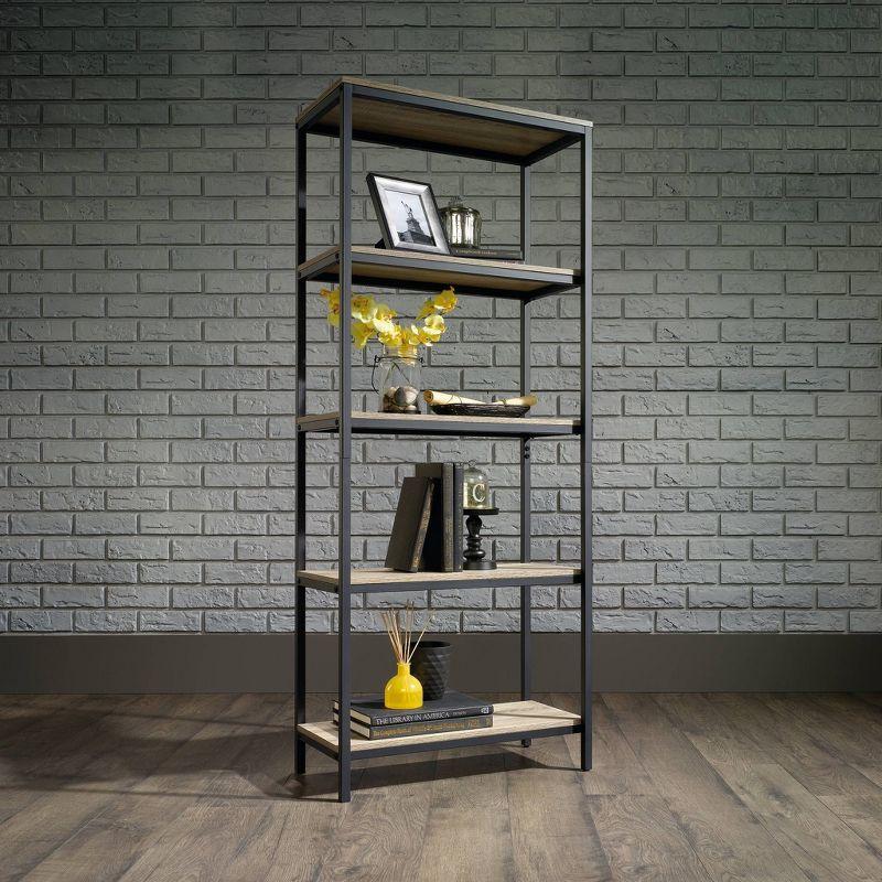 Charter Oak and Black Metal Tall 4-Shelf Bookcase