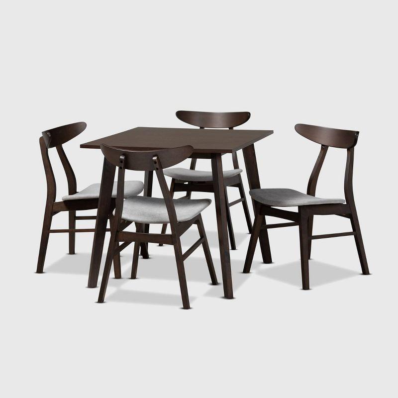 Britte Mid-Century Modern Light Grey Fabric and Dark Oak 5-Piece Dining Set