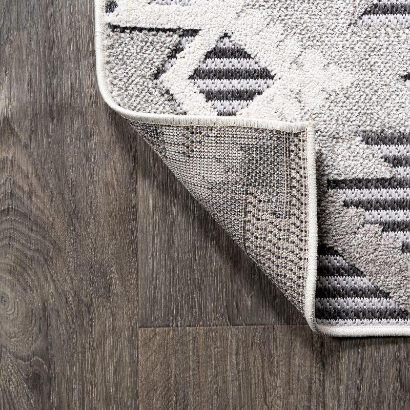 8'x10' Sumak High-Low Pile Neutral Diamond Kilim Indoor/Outdoor Area Rug, Gray/White/Black - JONATHAN Y