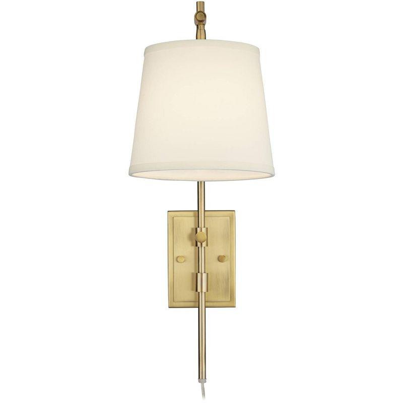 Barnes and Ivy Seline Modern Wall Lamp with Dimmer Warm Gold Metal Plug-in 7" Light Fixture Adjustable Off White Shade for Bedroom Living Room House