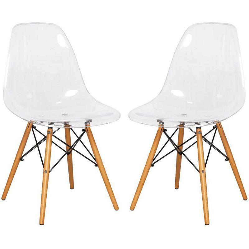 Clear Dover Modern Side Chair with Wooden Metal Cross Back, Set of 2