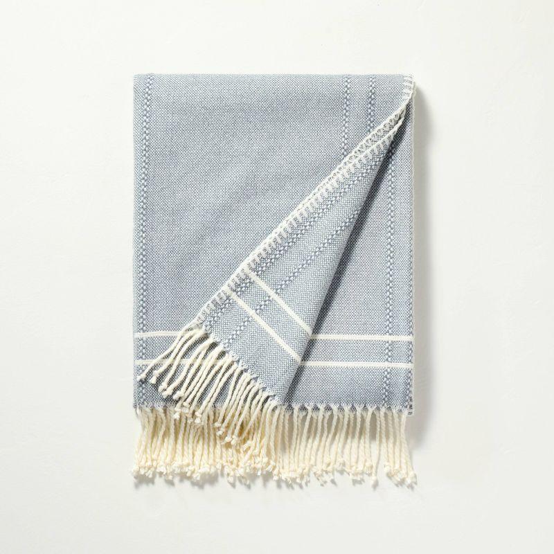 Striped Throw Blanket with Fringe Blue - Hearth & Hand™ with Magnolia
