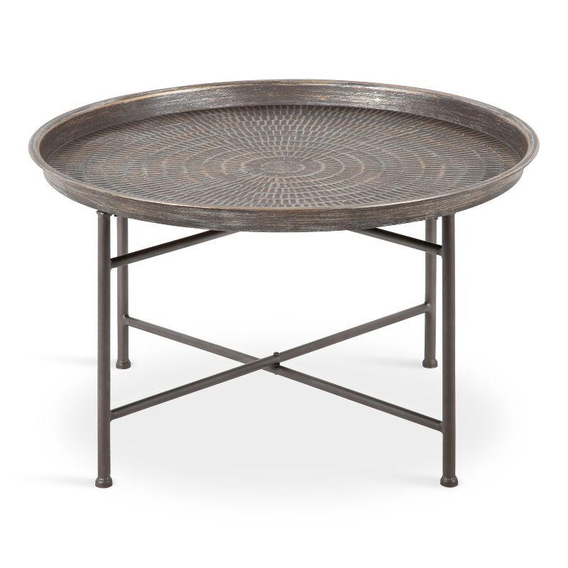 Mahdavi 25" Round Dark Silver Metal Coffee Table with Embossed Top