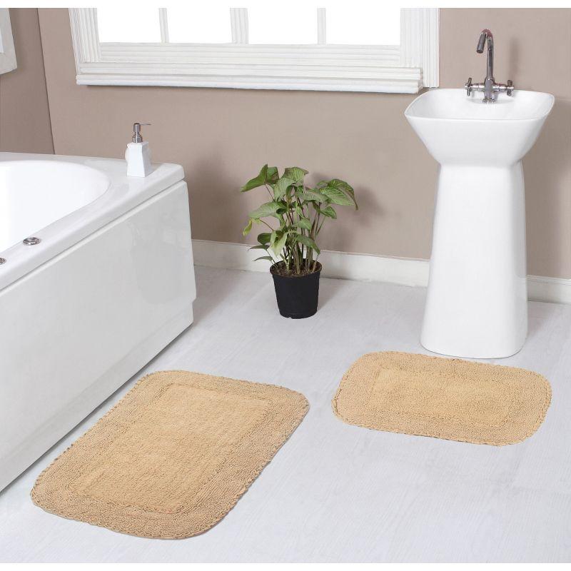 Beige Cotton Ruffle Pattern Tufted Bath Rug Set