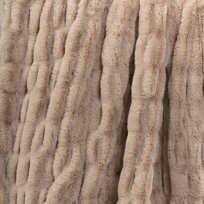 50"x60" Ruched Faux Rabbit Fur Throw Blanket Neutral - Threshold™: Plush, Machine Washable, Reversible