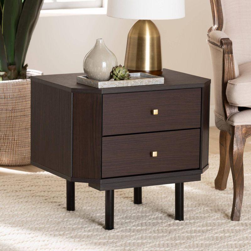 Norwood Two Tone 2 Drawer Wooden End Table Espresso Brown/Black - Baxton Studio: Modern Craftsmanship, Tapered Knobs