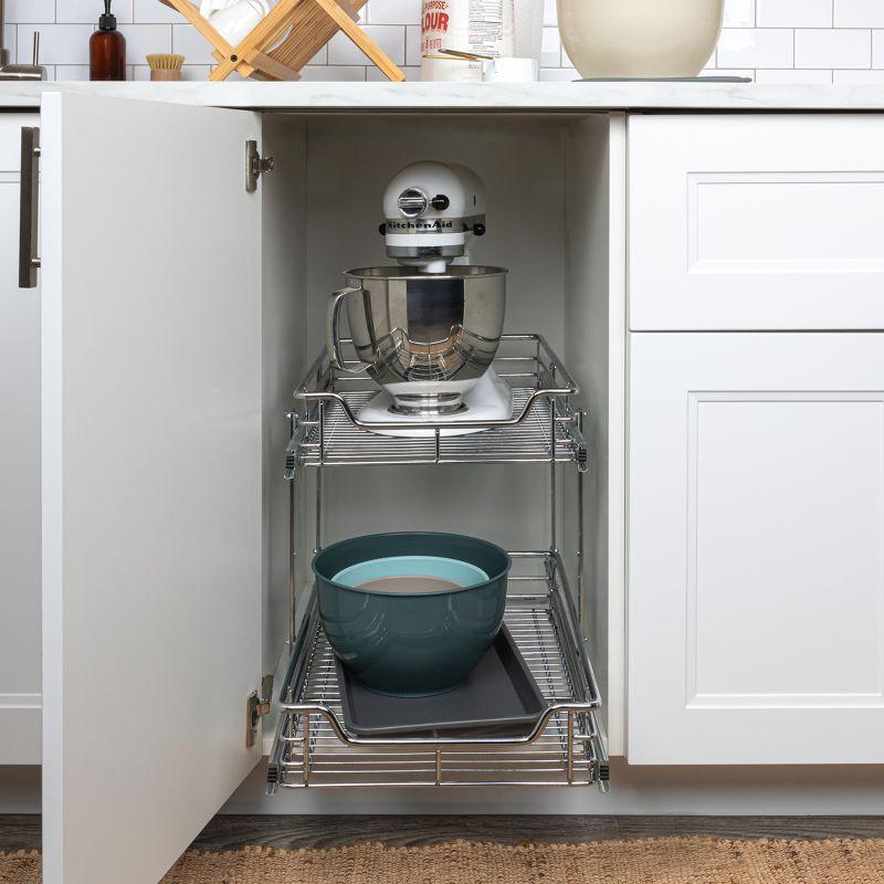 Glidez Multipurpose Chrome-Plated Steel Pull-Out/Slide-Out Basket Storage Organizer for Under Cabinet Use - 2-Tier Design - Chrome