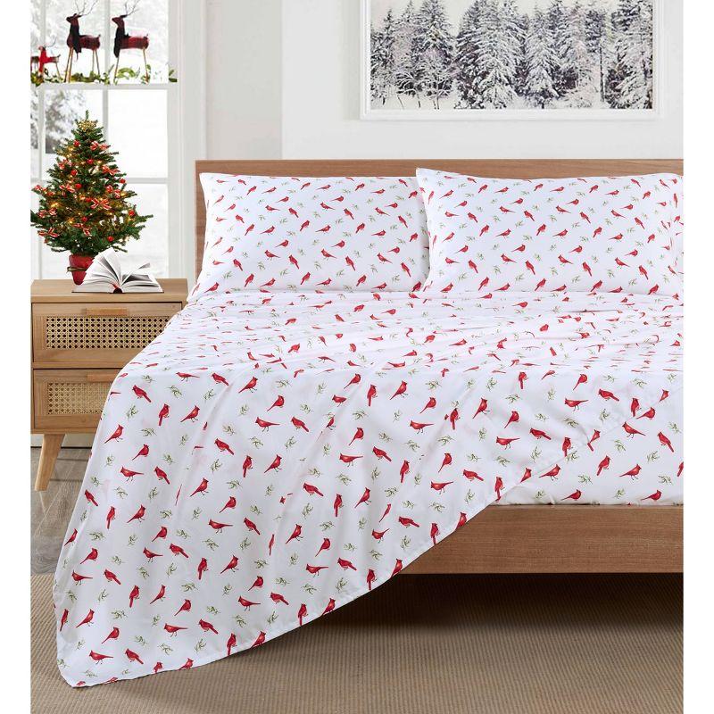 Snow Birds White Microfiber Queen Sheet Set