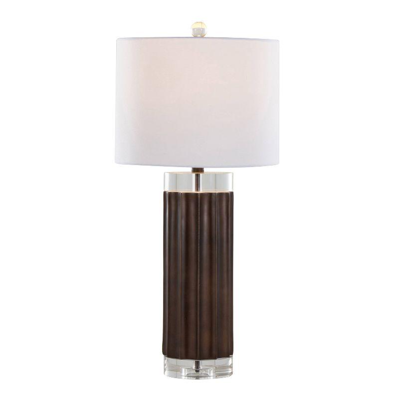 Brown Lustre Polyresin Table Lamp Set with Off-White Linen Shade