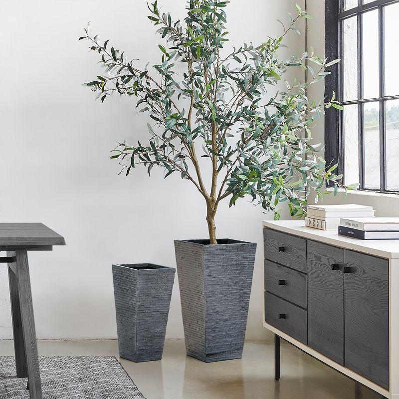 LuxenHome Set of 2 Gray Tall Tapered Square MgO Planter