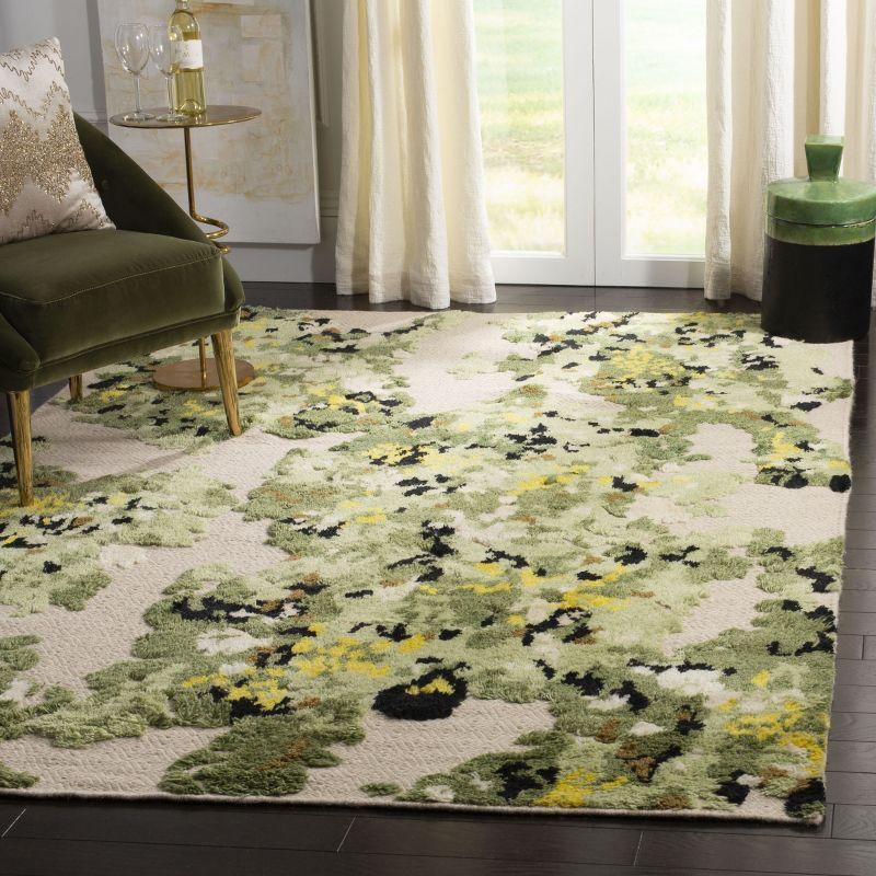 Wildon Home® Subhan Hand Knotted Wool/Cotton Floral Rug in Beige/Green/Black
