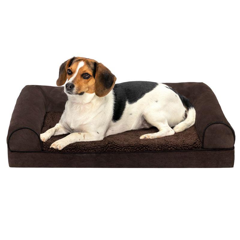 FurHaven Faux Fleece & Chenille Soft Woven Orthopedic Sofa Pet Bed