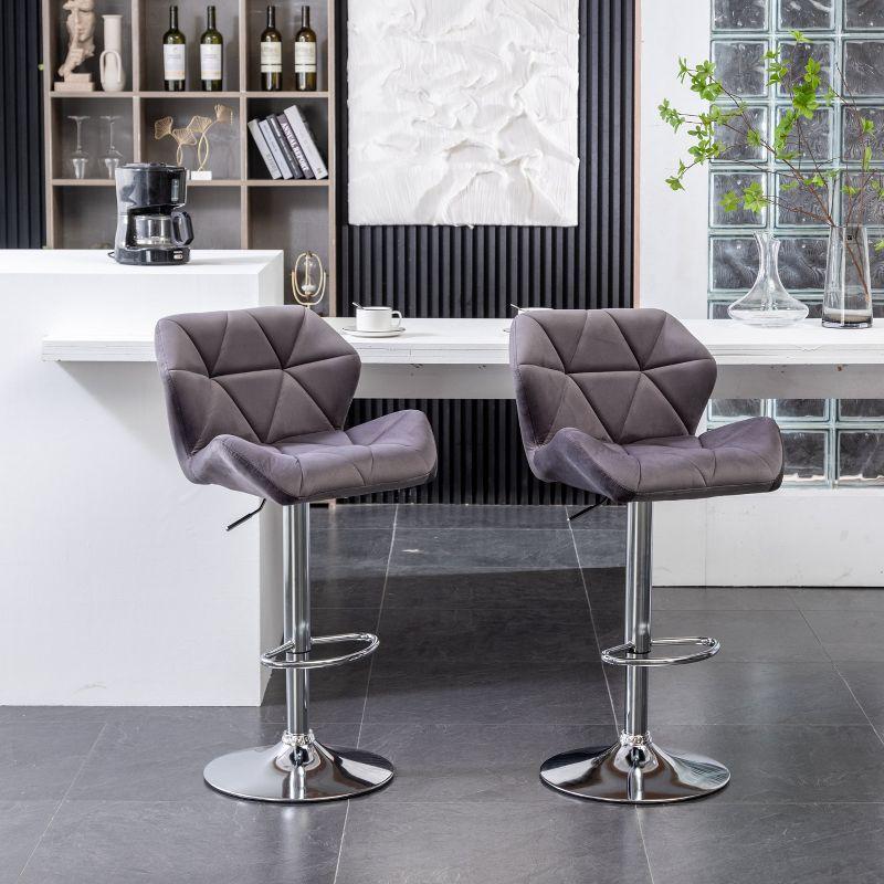 Roundhill Furniture Breni Velvet Diamond Tufted Swivel Adjustable Height Barstool, Gray, Set of 2