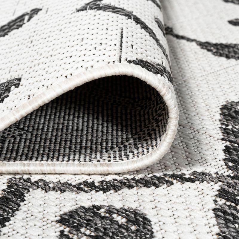 2'x10' Nokat Modern Bohemian Styled Indoor/Outdoor Runner Rug, Ivory/Black - JONATHAN Y