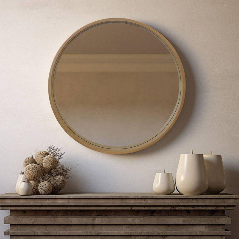 28" Wood Round Mirror Natural - WallBeyond: Pine Frame, 27" Diameter, Modern Decor, Wall Mount