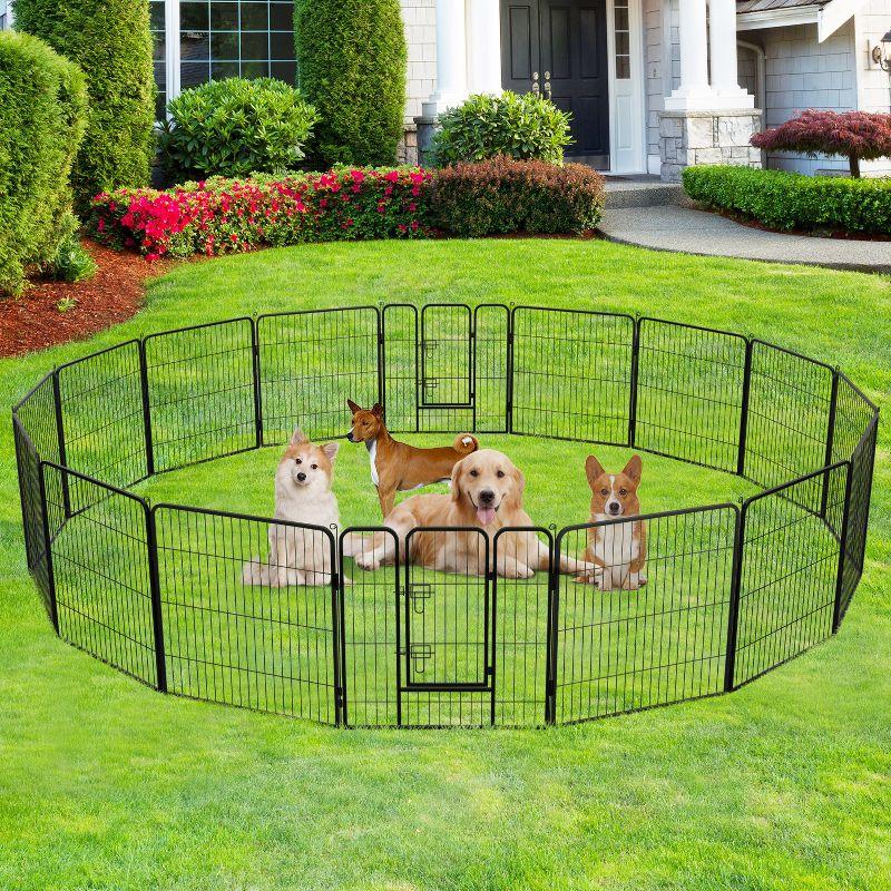 FDW Dog Playpen Pet Dog Fence 32" Height 16 Panels Metal Dog Pen Outdoor Exercise Pen with Doors for Large/Medium /Small Dogs Camping,Yard