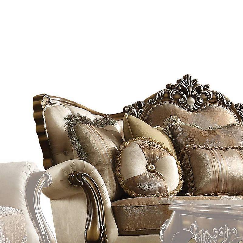 Acme Furniture 88" Latisha Fabric Pattern Sofa Tan/Antique Oak: Includes 4 Pillows, Nailhead Trim, Wood Frame