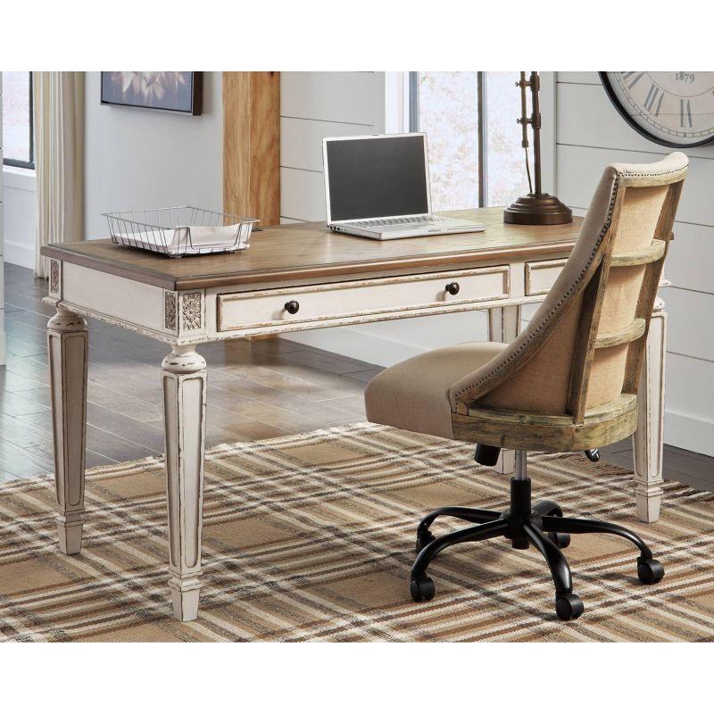 Rustic White and Brown Wood Home Office Desk with USB Port