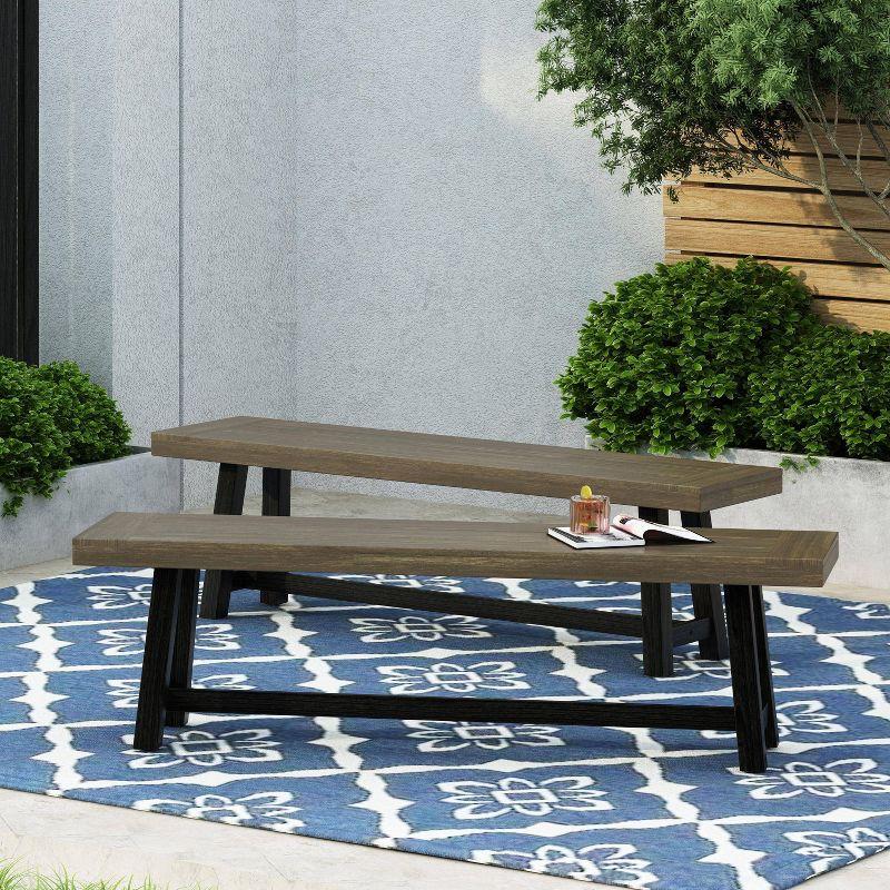 Christopher Knight Home 2pc Raphael Outdoor Bench Acacia Wood Sandblasted Gray/Black