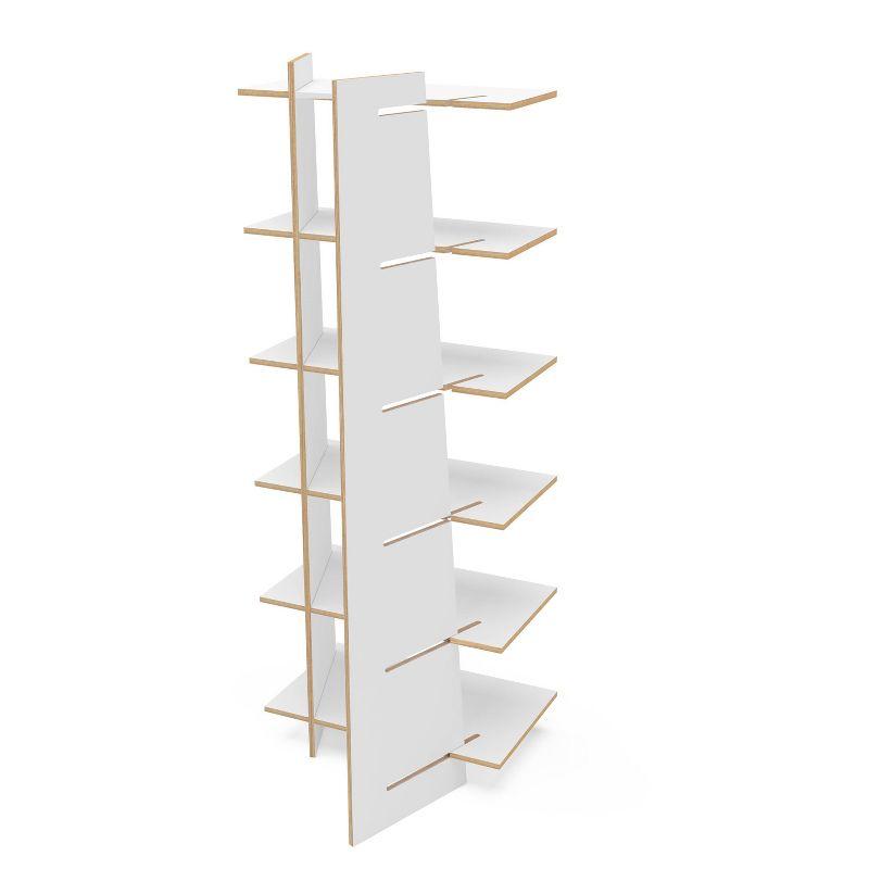 Polifurniture 69.65" Ecofriendly Jade 5 Shelf Bookcase White/Light Brown: MDF Ladder Bookshelves, 52.82 lbs