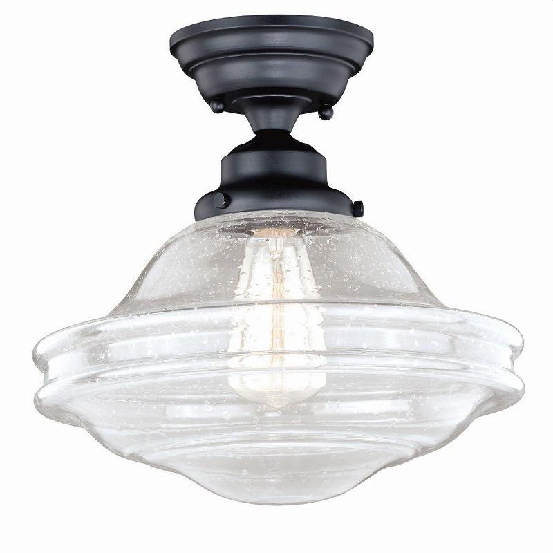 Huntley Farmhouse Bronze Semi-Flush Mount with Seeded Glass