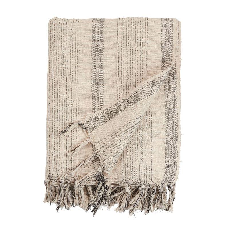 Saro Lifestyle Saro Lifestyle Woven Throw Blanket With Striped Design, Ivory, 50"x60"