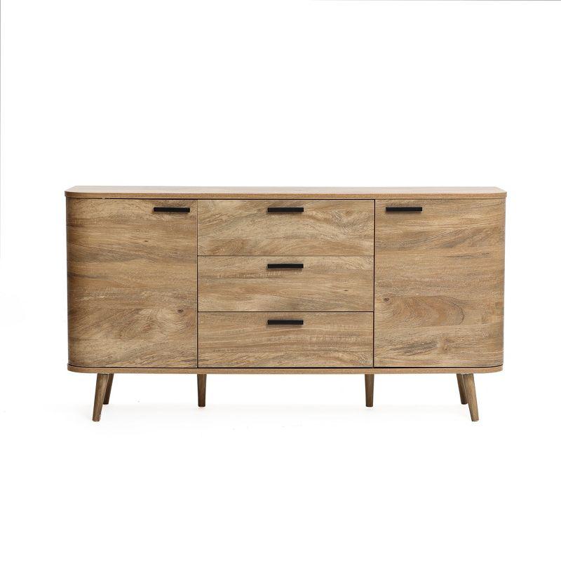 LuxenHome Sideboard Buffet Cabinet with Storage, 59'' Wide Natural Oak Manufactured Wood Accent Console Cabinet with 2-Door and 3-Drawer