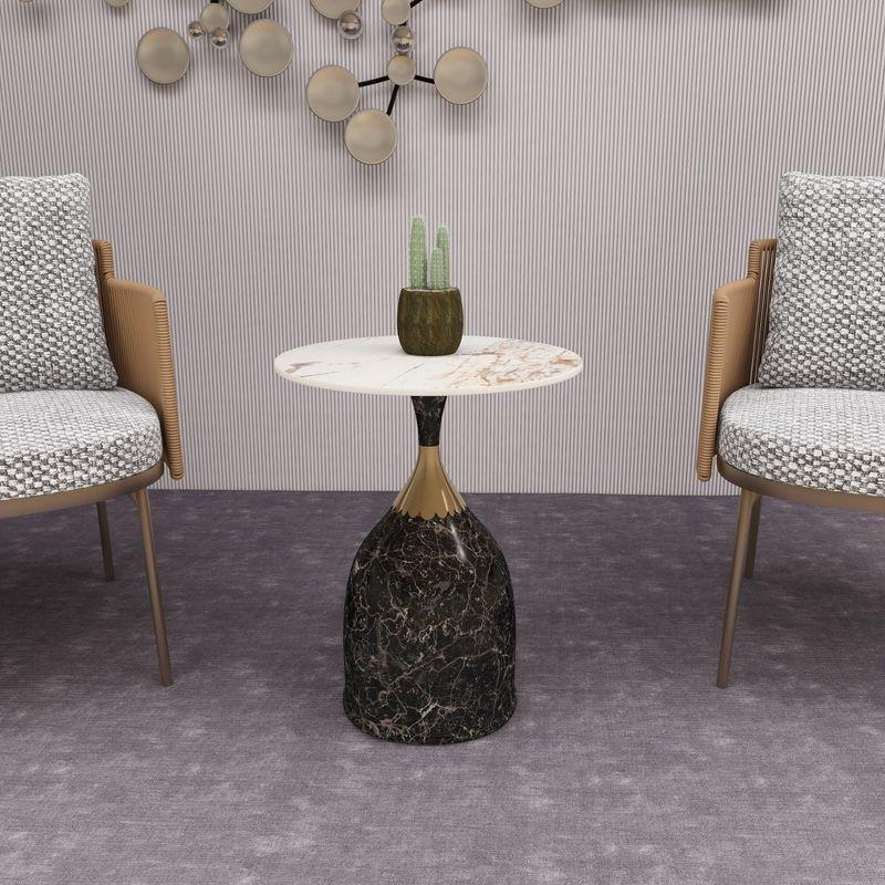 LeisureMod Side Table Round Sintered Stone Top Modern Accent Table with Stainless-Steel Base Chic End Table Oslo Series in Marbled Brown