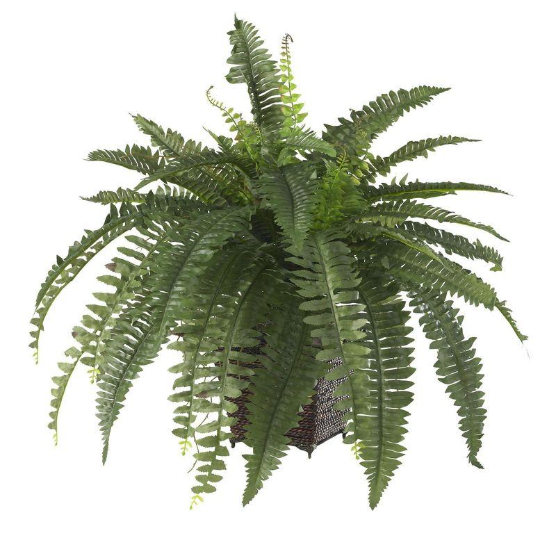 Nearly Natural Boston Fern with Wicker Basket Silk Plant