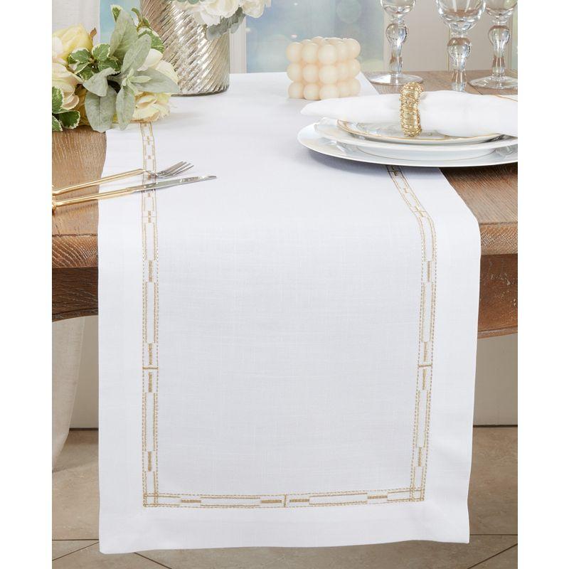 Saro Elegant Embroidery Table Runner With Delicate Border Design