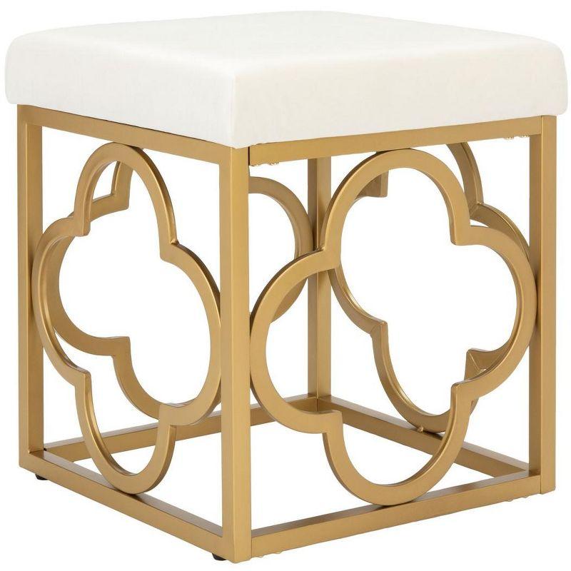 Elegant Transitional 17" White and Gold Velvet Square Ottoman