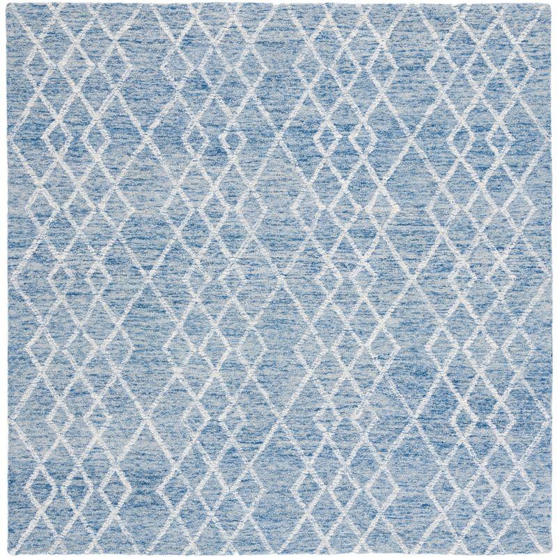 Elegant Square Hand-Tufted Wool Rug in Blue and Ivory - 6'