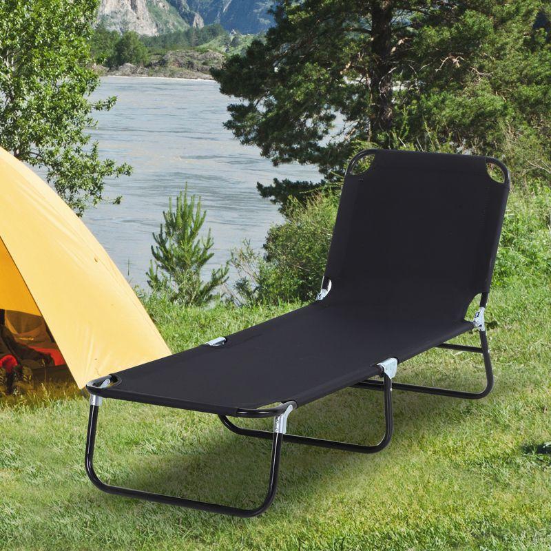 Outsunny Patio Chaise Lounge Chair, Layout Sun Tanning, Folding Sunbathing Beach Chair for Adults, Reclining Lay Down Lounger for Pool, Black