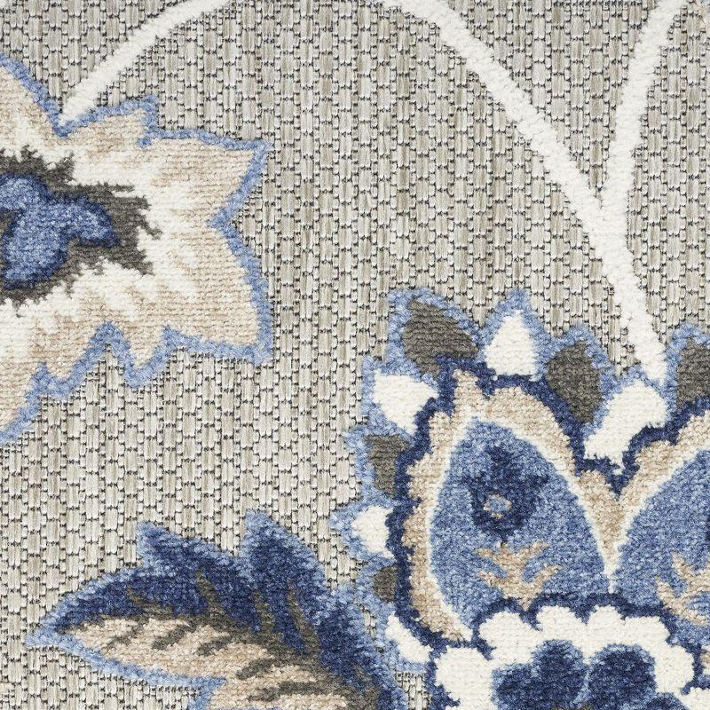Nourison Aloha Floral Farmhouse Flatweave High-Low Indoor Outdoor Area Rug Blue Grey 7'10" x 10'6"