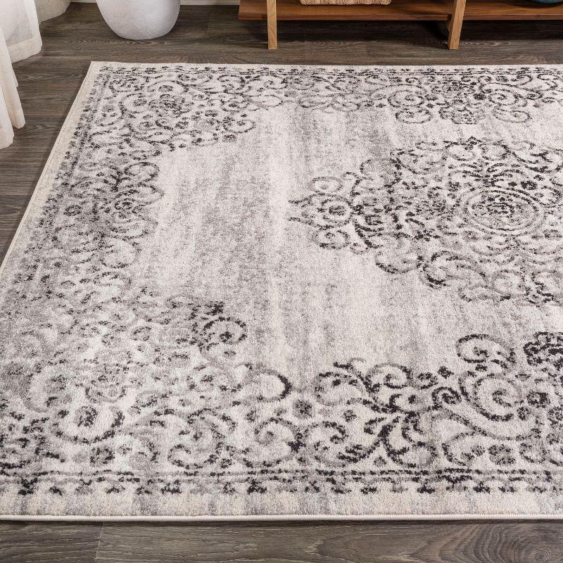 5'x8' Minori Filigree Medallion Area Rug, Dark Gray/Cream - JONATHAN Y