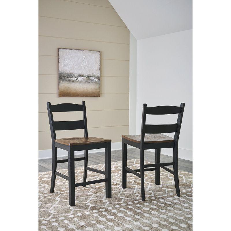 Valebeck Black and Brown Wood Counter Height Bar Stools, Set of 2