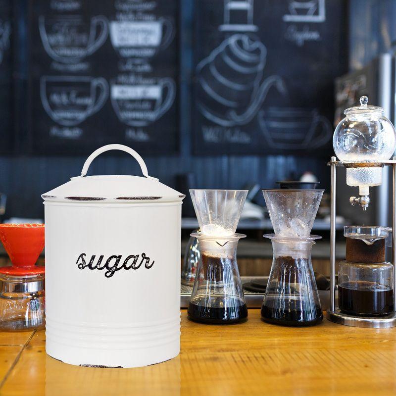 AuldHome Design Enamelware White Sugar Canister; Rustic Farmhouse Style Kitchen Storage