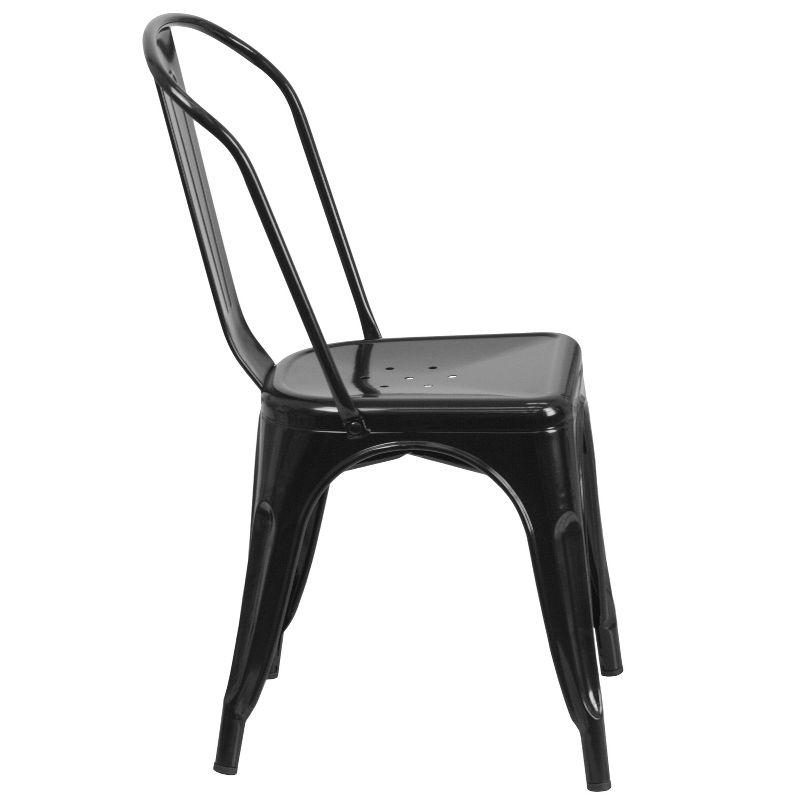 Merrick Lane Black Metal Dining Chair With Curved Vertical Slatted Back And Square Seat