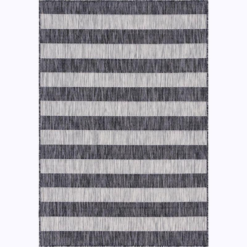 Charcoal Gray and Black Stripe Synthetic Outdoor Rug 4' x 6'