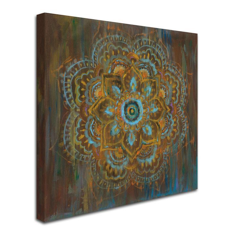 Teal and Orange Mandala Abstract Canvas Art, 14" x 14"