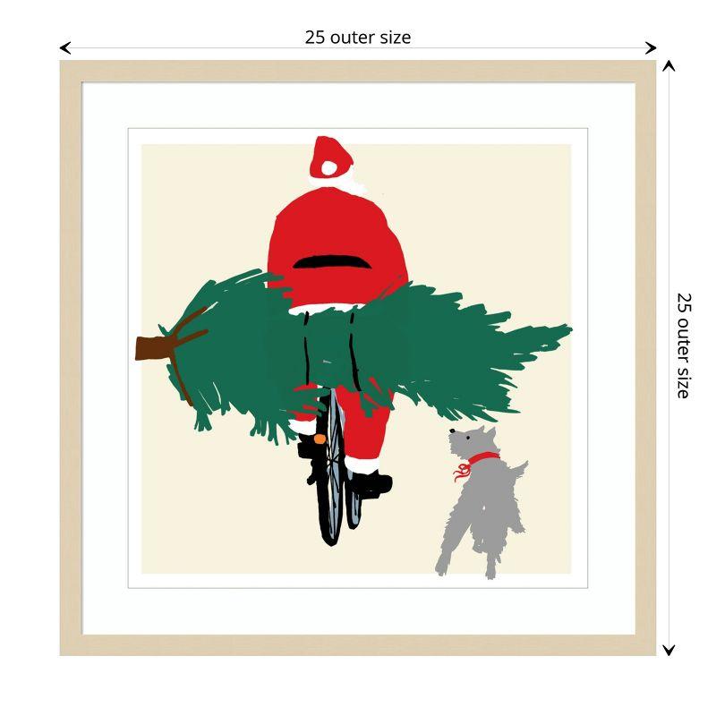 Spruced Up Santa on Bicycle with Evergreen Tree Framed Print