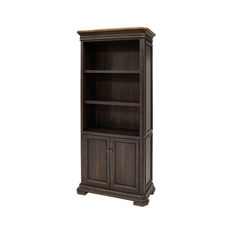 78" Brown Wood Bookcase with Doors and Adjustable Shelves