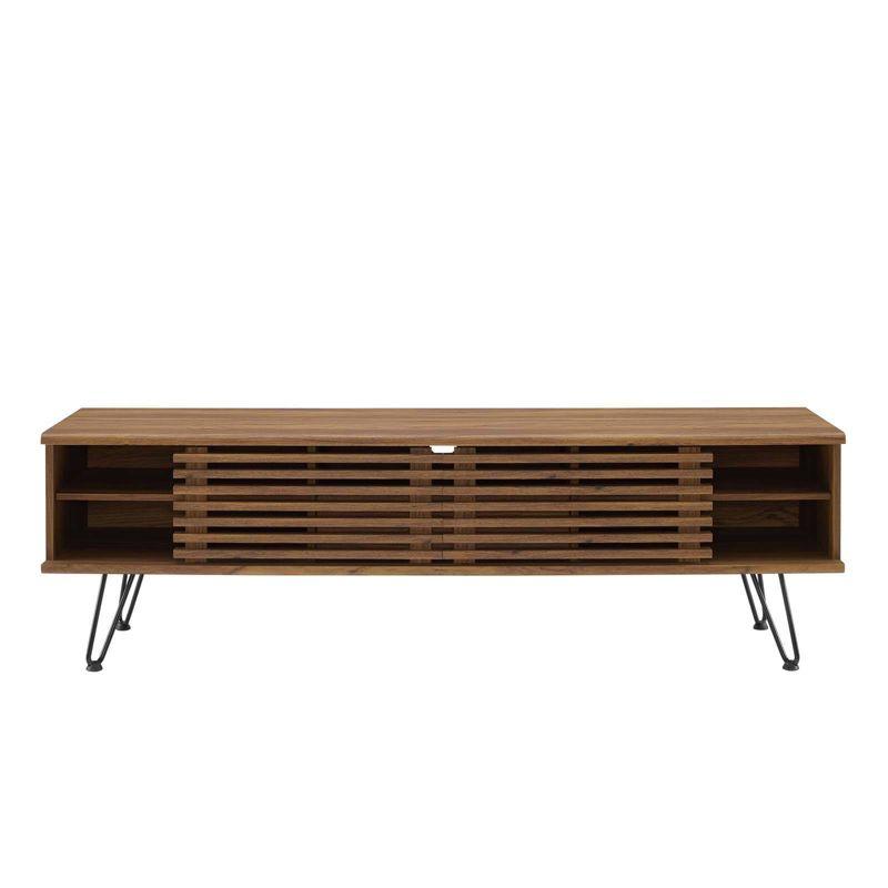 59" Render TV Stand for TVs up to 70" Walnut - Modway: Modern Media Console with Open Shelves & Metal Hardware
