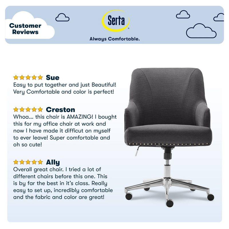Style Leighton Home Office Chair Inviting Graphite - Serta: Mid-Back, Twill Fabric, Adjustable