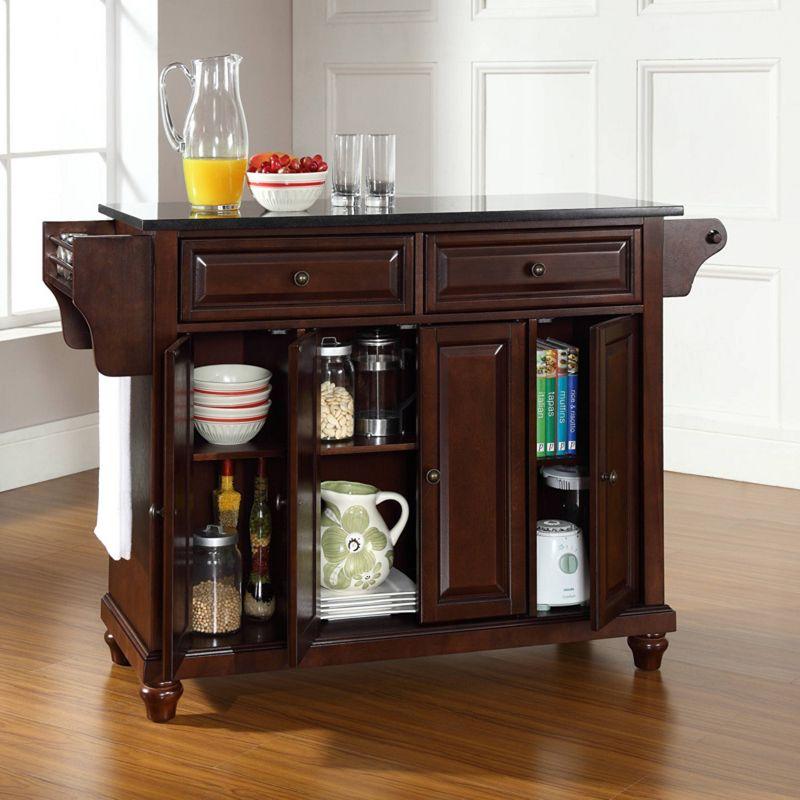 Cambridge Black Granite Top Full Size Kitchen Island/Cart Mahogany - Crosley: With Cabinets, Spice Rack, Towel Holder
