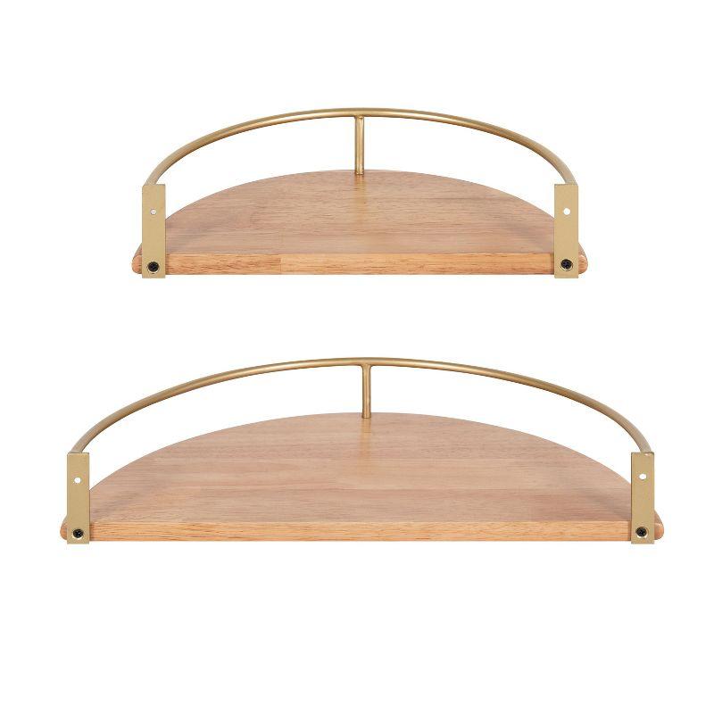 Kate and Laurel Camryn Half Circle Wood Floating Shelf, 2 Piece, Natural and Gold